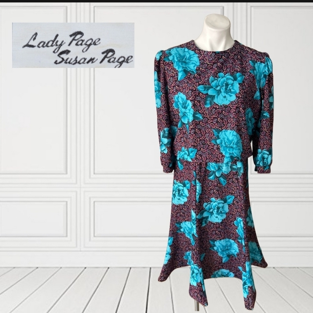 Lady Page Susan Page VINTAGE Floral Paisley Dress - Blue and Black